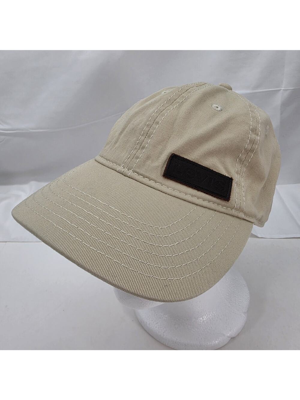 Levi’s Strapback Hat Khaki Tan Cotton Dad Cap Leather Patch Adjustable Adult